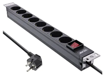 Produktbild von InLine 16412S, 8 AC-Ausgänge, Typ F, 3680 W, 1,5 mm², Typ F (Schuko), Schwarz