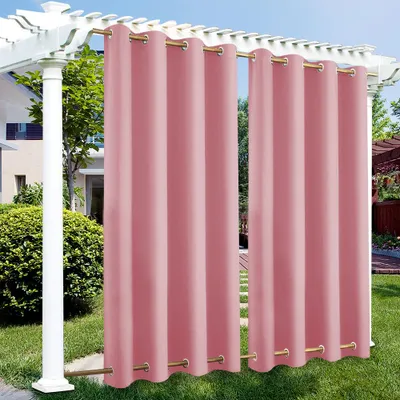 Produktbild von Vorhang Wasserdicht Sonnenschutz Gardine Wetterfest Verdunkelungsvorhang mit Ösen für Outdoor Terrasse Balkon Pergola, 132x243cm, Rosa
