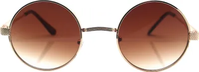Produktbild von Hippie Brille Nickelbrille Runde Festival Sonnenbrille Gold Steampunk Metallbrille Braun Getöne Gläser Vaccari-design®