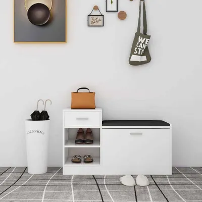 Obrázok produktu pre vidaXL Lavica na topánky vysoký lesk biela 94,5x31x57 cm Drevo Materiál