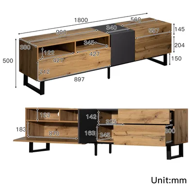 Produktbild von okwish Großer TV-Schrank Fernsehschrank sideboard TV-Ständer Beistellschrank mit 2 Schubladen180*38*50cm Braun