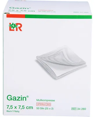 Image de Compresse de gaze Gazin 7,5 cm x 7,5 cm stérile 8 fois, 50 compresses