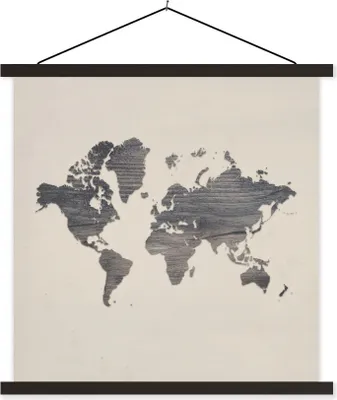 Produktbild von MuchoWow® Textilposter Weltkarte - Holz - Beige 40x40 cm mit schwarzem Rahmen - Fotos