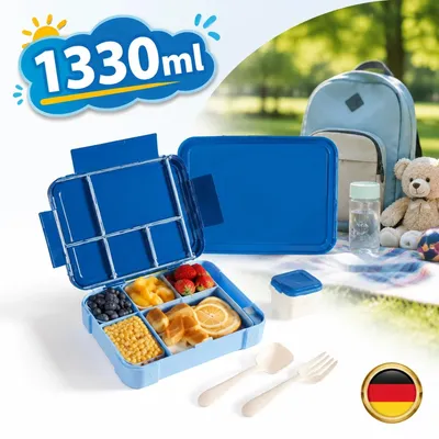 Image de Boîte à lunch Jausenbox avec 5 compartiments, 1330 ml, étanche, idéale pour les enfants, boîte à repas pour la maternelle