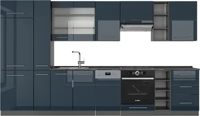 Zdjęcie produktu dla Szafki kuchenne Vicco Fame-Line Ciemnoniebieski wysoki połysk/antracyt 355 cm bez blatu roboczego, Model 49362
