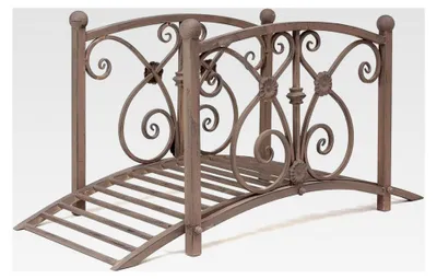 Produktbild von Deko-Brücke aus Metall in Rost-Optik mit Geländer, Zierbrücke für den Garten, Teichbrücke