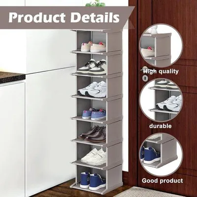 Immagine prodotto di Scaffale per scarpe a 8 ripiani, stretto, alto, 30x28x121 cm, metallo