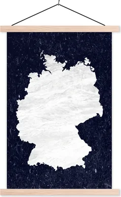 Produktbild von MuchoWow® Textilposter Karte - Deutschland - Weiß 120x180 cm mit holzfarbenen Rahmen - Textil-Plakat