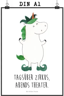 Produktbild von Mr. & Mrs. Panda Bild Einhorn Joker DIN A1 - Weiß - Geschenk, Kasper, wanddeko, Kunstdruck, Einhörner, Wandbild, Unicorn, Mittelalter, Hofnarr, drucke, kunstposter