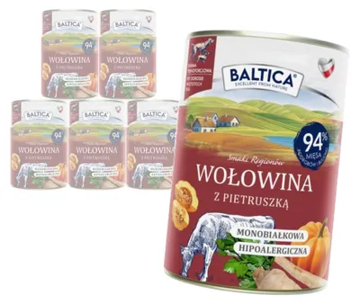 Produktbild von Baltica Rindfleisch mit Petersilie 6x400g Monoprotein Hypoallergenes getreidefreies Nassfutter für Hunde