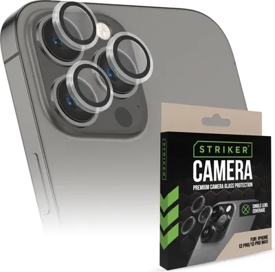 Image de Striker Single Lens - Verre trempé pour iPhone 13 Pro - Protection pour l'objectif de l'appareil photo - Compatible avec les coques - Noir