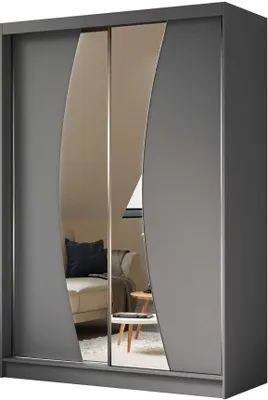 Produktbild von AGMAT Schwebetürenschrank Bergen, Kleiderschrank mit 2 Türen und Spiegel, Moderne Garderobe in Farbe: Graphit / Graphit, Schrank in Größe: 150 x 216 x 61 cm