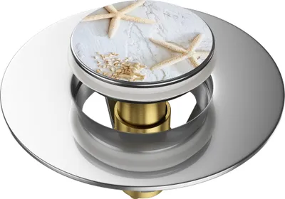Produktbild von SANILO® Pop-Up Waschbeckenstöpsel, universal Pop Up Abflussstopfen mit Motiv - Seesterne Grau