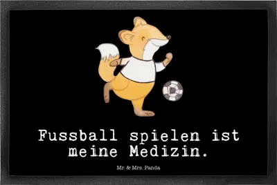 Produktbild von Mr. & Mrs. Panda Schmutzmatte Fuchs Fußball spielen 40 x 60 cm - Schwarz - Geschenk, Schmutzfangmatte, Bodenvorleger, Fußballerin, fußmatte, Soccer, Fussmatte, Fußballer