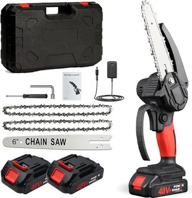 Produktbild von Akku Kettensäge, 6" Bürstenlose Kreissäge, mini kettensäge mit 2X AKKU, Elektrische säge zum Schneiden von Ästen, Gartenbäumen, kabellos tragbar Kettensäge