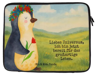 Produktbild von Mr. & Mrs. Panda Hülle Laptop Pinguin Blumen Design 33 x 42 cm - Weiß - Geschenk, Wünsche, Positiv, Tasche, Notebooktasche, Laptoptasche, Pinguine, Geschenkidee