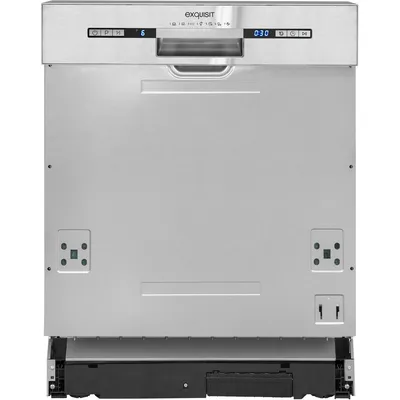 Front view of a silver dishwasher.