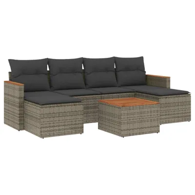 Produktbild von 7-tlg. Garten-Sofagarnitur mit Kissen Grau Poly Rattan