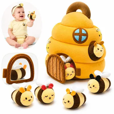 Produktbild von 6-in-1 Baby Bienenstock, 5 Bienen Baby Spielzeug, Musik, Spiegel, Montessori – Motorikspielzeug für 6-12 Monate