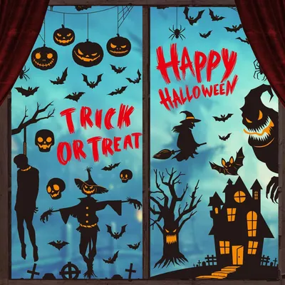 Immagine prodotto di Adesivi per finestre a tema Halloween, 87 pezzi, decorazioni per finestre per Halloween