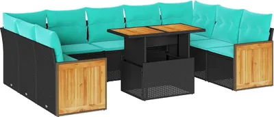 Produktbild von "2026 Aktion" 10-tlg. Garten-Sofagarnitur moderne - Gartenmöbel Sets - Gartengarnitur - mit Kissen Schwarz Poly Rattan - DEMöbel3275041