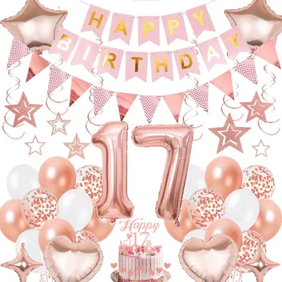 Produktbild von Deko 17 Geburtstag Mädchen Rosegold Luftballons Girlande Hängendeko Set
