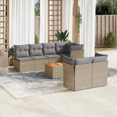Produktbild von Design 6-tlg. Garten-Sofagarnitur mit Kissen Beige Poly Rattan, Gartenmöbel-Sets 2024 Neu