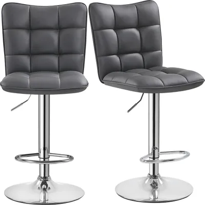 Produktbild von Yaheetech 2er Set Barhocker Barstühle 360°Drehbar Küchenstühle mit Rückenlehne und Fußstütze, Barstuhl PolyurethanKunstleder Sitzhöhe 62,5 cm - 83 cm Höhenverstellbar Grau