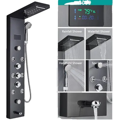 Zdjęcie produktu dla Zestaw baterii prysznicowej, oświetlenie LED, potrójna regulacja, czarny 8009