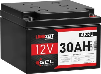 Produktbild von Wartungsfreier Langzeit Gel Akku 12V 30Ah, über 1800 Zyklen, 10 Jahre Lebensdauer