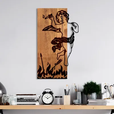 Image de Wallity, Fallen Eros, accessoire mural décoratif en bois, noyer, 50 % BOIS / 50 % MÉTAL, 35 x 3 x 58 cm