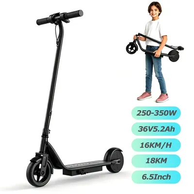 Immagine prodotto di Monopattino elettrico per bambini - MiniGX65 - Motore da 250–350 W - Autonomia fino a 18 km - Velocità massima 16 km/h - Ruote da 16,5 cm - Pieghevole - Doppio freno - Colore: nero
