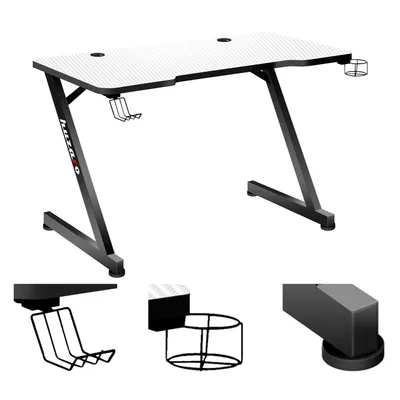 Produktbild von Huzaro Hero 2.5 | Gaming Tisch PC Schreibtisch Computertisch | Getränkehalter Kopfhörerhalter Carbon Tischplatte 120x60cm | Homeoffice Gamer | Weiß