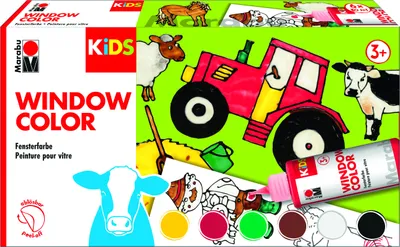 Image de Marabu 0306000000010 Marabu KiDS Kit de peinture pour vitres « LA FERME », 6 x 80 ml