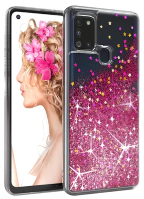 Produktbild von EAZY CASE - Glitzer Hülle kompatibel mit  Samsung Galaxy A21s Glitzer Schutzhülle, Soft Case, Backcover Transparent mit Motiv
