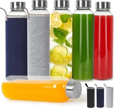 Produktbild von Gläserne Flaschen-Sets von 6 - 500 ml - Lekvrije Gläserne Flaschen mit Silikondeckel