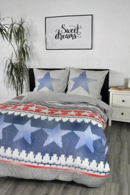 Produktbild von jilda-tex Winterbettwäsche "Blue Stars" 100% Baumwolle mit Reißverschluss (135x200 cm + 80x80 cm)