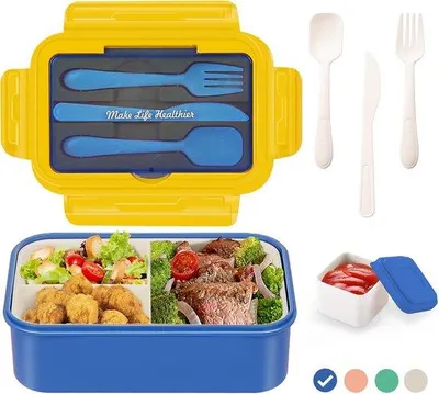 Image de Boîte à lunch pour adultes - 400 ml - à 3 compartiments - Bleu