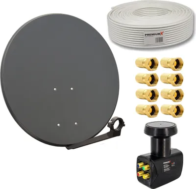 Produktbild von PremiumX SAT Anlage 80cm Antenne Quad LNB 50m Kabel 8x F-Stecker