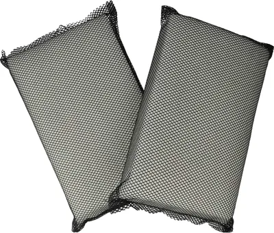 Two rectangular filter pads covered in black mesh, presented against a white background.