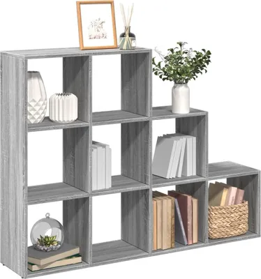 Produktbild von "2026 Promotion" Raumteiler-Bücherregal - Standregal - Aktenregal - 3 Stufen Grau Sonoma 137,5x29x103,5 cm - - Wohnzimmerschrank CC31898