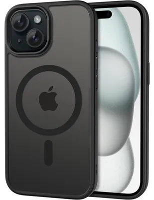 Immagine prodotto di Custodia per iPhone 15 con protezione per la fotocamera, compatibile con MagSafe, resistente agli urti, antigraffio, opaca e traslucida, colore nero