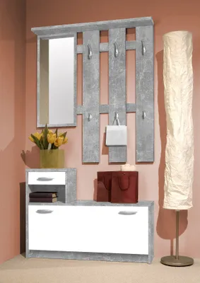 Produktbild von VERA Garderoben-Set 2tlg - Front Weiss / Beton Nachbildung - Korpus Beton Nachbildung - BHT ca. 100 / 191 / 25 cm