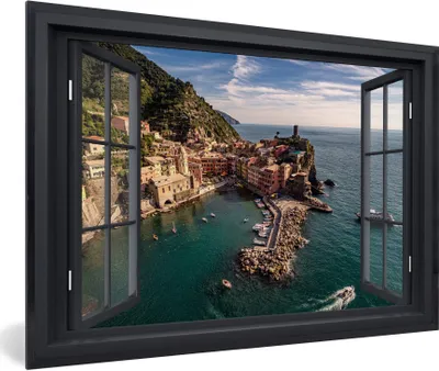 Produktbild von MuchoWow® MuchoWow® Gerahmtes Poster Aussicht - Insel - Boot 60x40 cm - Poster mit zchwarzem Bilderrahmen - Printing - Wanddeko Schlafzimmer