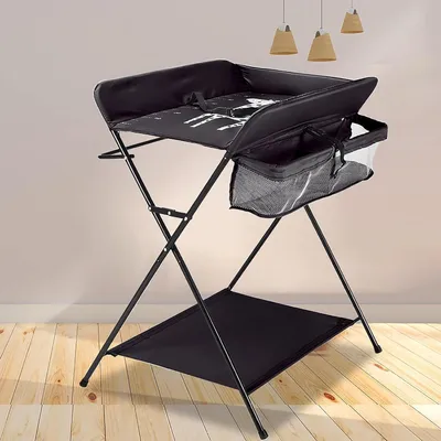 Image de Table à langer pliable - Commode mobile pour bébé - Pour l'hygiène du bébé - Réglable en hauteur - 80 x 63 x 96 cm - Noir