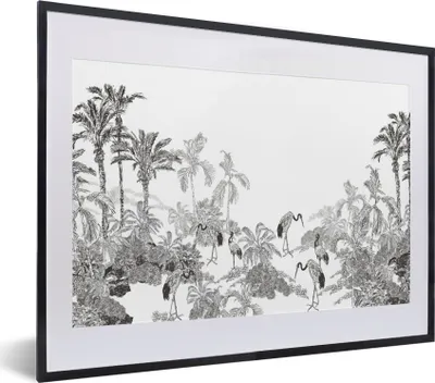 Produktbild von MuchoWow® Gerahmtes Poster Dschungel - Vögel - Schwarz - Weiß 40x30 cm - Poster mit Schwarzem Bilderrahmen Wandposter Rahmen Foto Bilder - Bilderrahmen - Poster im Rahmen