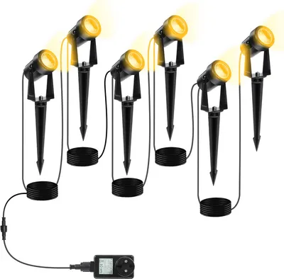 Obrázek produktu pro Jiubiaz 6ks LED zahradní reflektor se zemním hrotem, venkovní reflektor zahradní osvětlení se zástrčkou vodotěsné IP65 teplá bílá