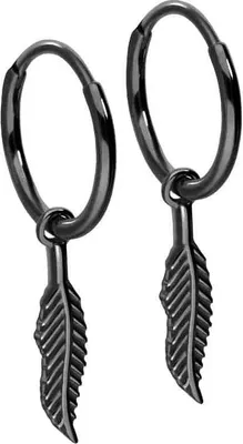 Produktbild von Chirurgenstahl Ohrclicker Creolen FEDER Schwarz Innendurchmesser: 8 mm