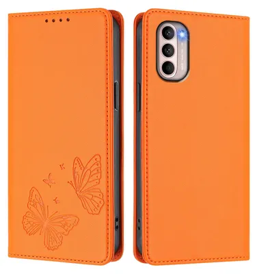 Produktbild von Lederhülle für Motorola Moto G41 / Moto G31, Schmetterling Prägung Leder Brieftasche Schutzhülle mit Ständer Orange