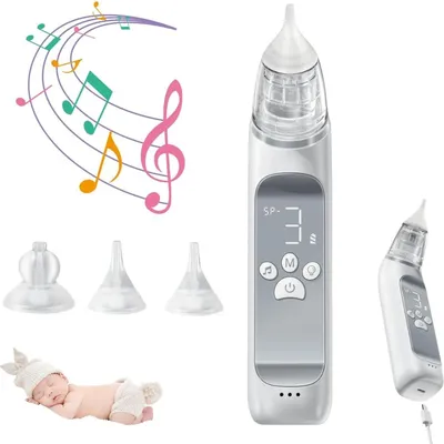 Produktbild von Baby Nasensauger elektrisch, 3 Stufen, LED-Licht, Melodien, 3 Silikonaufsätze, USB